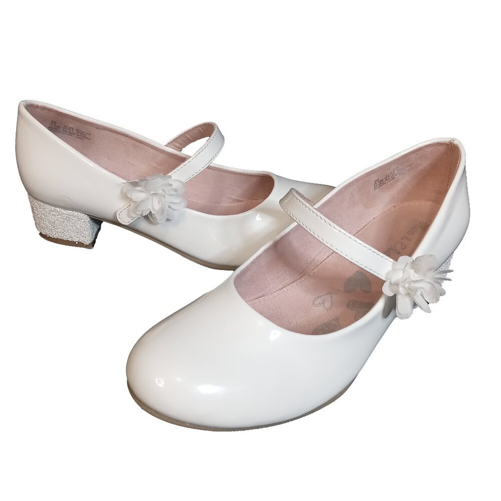 Olive & Edie White Block Heel Dress Shoes For Little Girl Size US 5